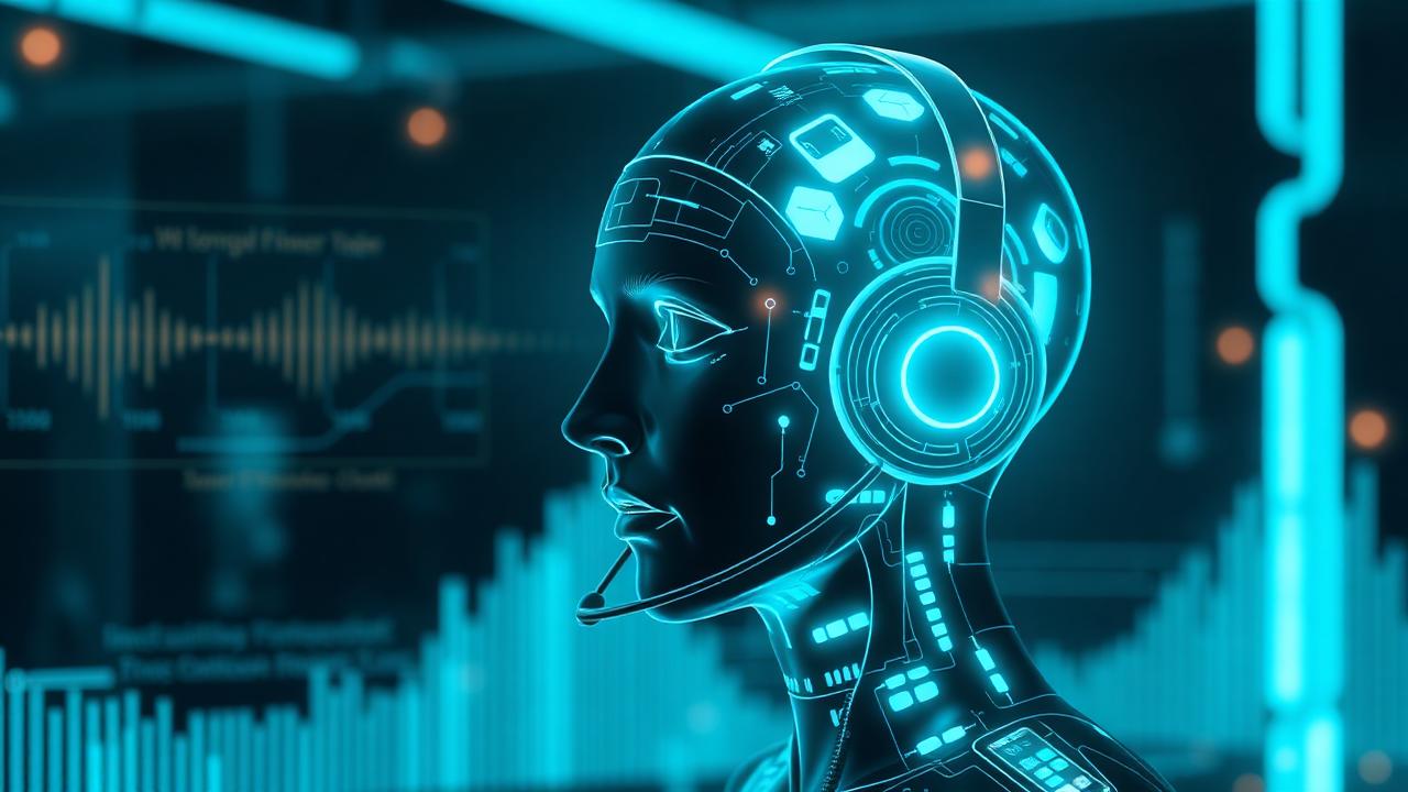 AI voice agent concept with futuristic headset and sound waves