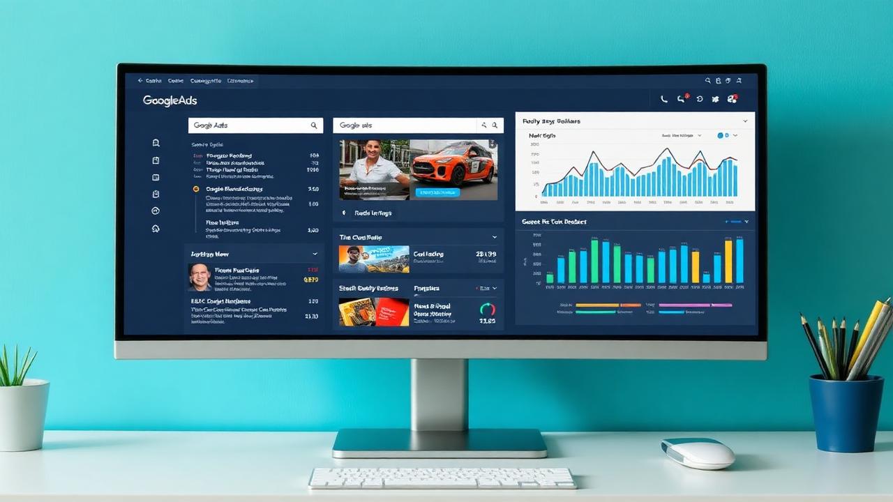 Google Ads campaign dashboard with performance metrics and analytics