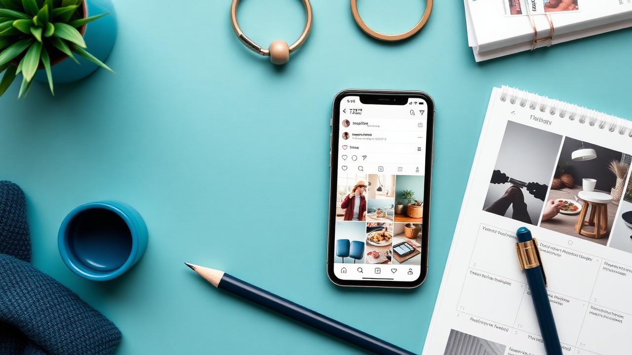 Social media management workspace with Instagram feed and content calendar